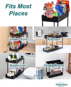 Organisateur <span class=keywords><strong>sous</strong></span> l'<span class=keywords><strong>évier</strong></span> en plastique noir à 2 niveaux pour la cuisine et la salle de bain, rangement coulissant pour armoire et étagère d'organisation - Product Image 6