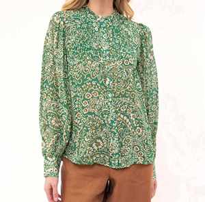 Blusa de Verano para Mujer, Manga Larga, Cuello Alto, Estampado Floral Vintage, Detalles Delicados en el Cuello, Cierre de Botones - Product Image 6