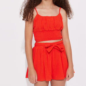 2025 enfants solide vêtements ensembles été décontracté sans manches + taille élastique cravate noeud Shorts costumes filles haute qualité solide ensembles courts - Product Image 1