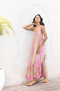 Colección de Verano: Elegante Vestido Largo Maxi Tie Dye con Tirantes Finos, Estilo Holgado, de Rayón, para Playa, con Hombros Descubiertos - Product Image 4