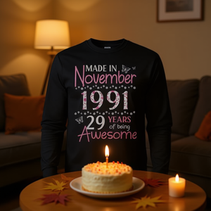 T-shirt à manches longues « 29 Years of Being Awesome », fabriqué à la main, promotionnel, pour anniversaire de novembre 1991 - Product Image 3