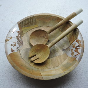 Unique design Eco Friendly Custom Size Available Multi Color <b>8</b> Inch Wooden Bowl with Salad Server 12 Inches <b>Set</b> <b>Dinnerware</b> <b>Sets</b> - Product Image 3