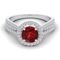 Bague Halo en Or Massif 14K avec Diamant Naturel et Pierre Précieuse Grenat, Certifiée IGI, Bijoux Fins, Prix d'Usine REYES