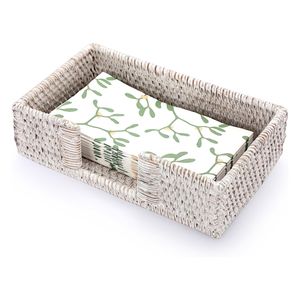 Porte-serviettes en rotin rectangulaire blanc pour tables à manger, porte-serviettes invité en rotin, panier de rangement multifonctionnel pour salle de bain - Product Image 1