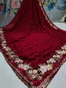 All Over Kashmiri Butta et Bordure avec Jarkan Stone Work Georgette Saree Floral Lace Ethnic Style pour toutes les occasions - Product Image 6