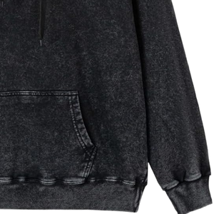 Charcoal <b>Black</b> Acid Washed Hoodie Oversized Pullover Vintage Texture Soft <b>Fleece</b> Streetwear Sweatshirt Winter Wear For Men Women - Product Image 4