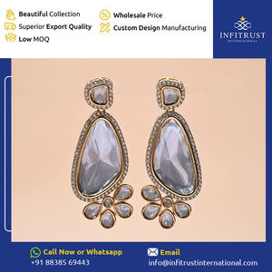 Pendientes Polki de plata chapados en oro ligeros sofisticados de mayor venta del fabricante y exportador indio mejor listado - Product Image 2