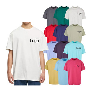 เสื้อยืดโอเวอร์ไซส์ทรงบ็อกซี่ พิมพ์โลโก้สีตามสั่ง สำหรับผู้ชาย สตรีทแวร์แบบเรียบง่าย ผ้าเจอร์ซีย์คอตตอนหวีอย่างดี คอเสื้อทรงหลวม ไหล่ตก - Product Image 2