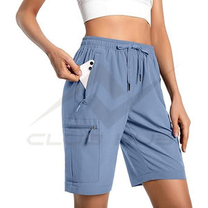 Pantalones cortos deportivos de cintura alta para Yoga para mujer, informales, transpirables, de secado rápido, con bolsillos y cremallera de LICRA/nailon - Product Image 1