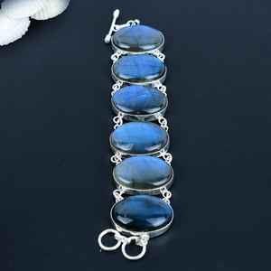 Bracelet à breloques en labradorite bleue, argent sterling 925, bijoux de luxe faits à la main, réglable, cadeau pour femmes - Product Image 6