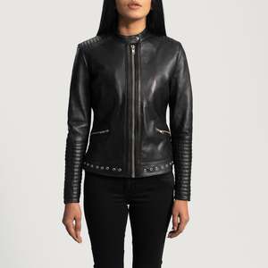 Chaqueta de Motociclista Haley Ray Autumn en Cuero Negro - Product Image 1