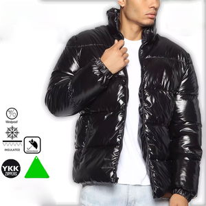 High Shine <b>Black</b> Hooded Puffer Jacket Unisex Warm Lightweight Bubble Winter Coat Streetwear Zipper Outerwear Waterproof - Product Image 5