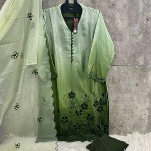Sofisticada talla XL Heavy Chinon Shalwar Kameez ropa de estilo indio con Dupatta de diseñador y pantalones elásticos - Product Image 1