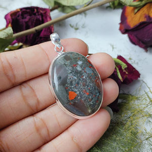 Bisel de piedras preciosas de piedra de sangre africana de Plata de Ley 925, colgante de forma ovalada única, joyería fina - Product Image 6