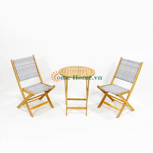 Conjunto de Muebles de Terraza de Madera de Acacia Tejida de Primera Calidad, Ligero, Duradero, Ecológico y Portátil, Mesa y Sillas para Jardín, Patio o Cafetería - Product Image 6