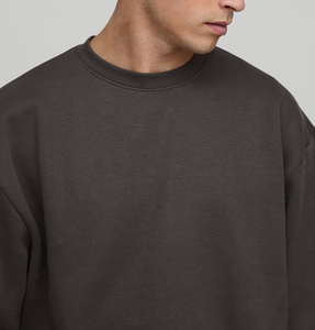 Ensemble de survêtement 2 pièces à col rond noir uni, coupe décontractée, en polaire, avec logo personnalisé, taille élastique, pour l'hiver et le streetwear - Product Image 2