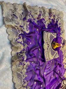 Saree de créateur bleu fantaisie pour femme, imprimé ethnique indien Bollywood dessiné à la main, collection de fêtes exclusive de la boutique - Product Image 3