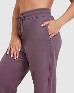 กางเกงวอร์มผู้หญิงผ้าฟลีซผ้าขนแกะผ้านิ่มสำหรับวิ่งขาตรงสไตล์วินเทจสีม่วงระดับพรีเมี่ยม - Product Image 4