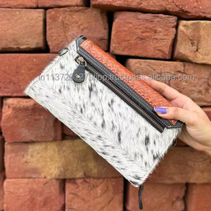 กระเป๋าสตางค์หนังวัวขนเฟอร์สีเทอร์ควอยซ์สำหรับผู้หญิงกระเป๋าคลัทช์หนังแท้เย็บมือสไตล์ผู้หญิงน่ารัก - Product Image 4