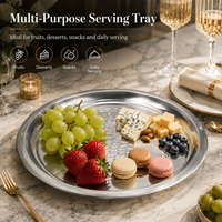 Plateau de service rond en acier inoxydable à motif de raisin, grand plateau épais pour la présentation de fruits et d'aliments pour la maison, le restaurant, l'hôtel