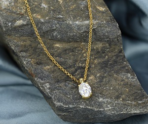 Collar con Colgante de Piedra Preciosa Moissanita de Corte Ovalado Facetado, Chapado en Oro Sólido de 18 Pulgadas de Largo, Plata de Ley 925 - Product Image 6