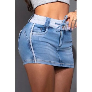 Jupe Courte en Jean Rétro Vintage Coupe Trapèze pour Femme, Décontractée d'Été, Ajustée aux Hanches, Amincissante, Coupe Moulante, Lavable, Ornée de Perles - Product Image 3