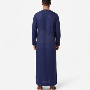 Simple Emirati Kandura for <b>Men</b> Traditional <b>Thobe</b> Cotton Lightweight Breathable Ankle Length Collarless Neckline Tassel Detail - Product Image 2