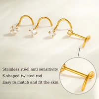 Piercing de nez torsadé 20G en acier inoxydable avec zircone cubique de 3 mm (rond, carré, cœur, étoile) – Bijoux de piercing pour narine, personnalisable, vente en gros, OEM