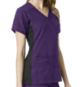 High Quality Nurse Uniform <b>Top</b> <b>Mock</b> Wrap Knit Panel V-<b>Neck</b> Scrub Wear Pockets Available Various Colors Sizes Hospital Staff 100% - Product Image 1