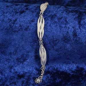 925 Sterling <b>Silver</b> Filigree Leaf Motif <b>Cuff</b> <b>Bracelet</b> Fashionable and Elegant Accessory - Product Image 4