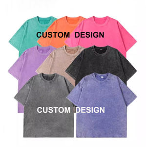 Custom Men Rib Neck Plus Size T-Shirt Cotton Heavyweight Oversized <b>Drop</b> Shoulder Blank Vintage <b>Acid</b> Wash Tee - Product Image 2