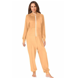 Combinaison pour femme élégante et confortable 2025, en polaire 100% coton, respirante, douce, unie, rose, vêtements de nuit - Product Image 3