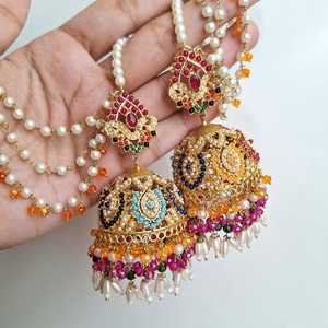 Ensemble de bijoux pour femmes en or plaqué 18 carats au design unique, boucles d'oreilles et collier faits à la main pour mariage et fête, vente en gros au Pakistan - Product Image 5