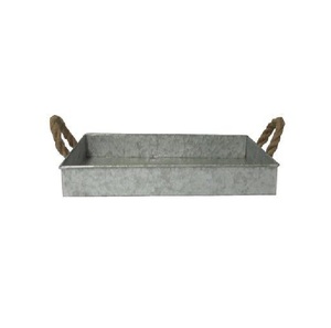 El más vendido, bandeja de servicio de Metal galvanizado plateado rectangular sostenible con mango de cuerda, utensilios de cocina, bandeja de mesa para servir alimentos - Product Image 1