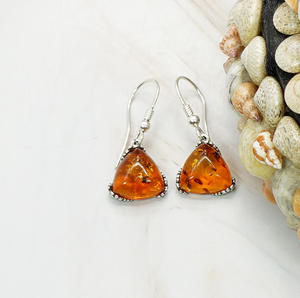 Pendiente de gancho de ámbar Báltico natural de sólida plata de ley 925 - Product Image 2