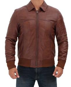 Chaquetas de Cuero para Hombre Estilo Desgastado Marrón, Chaquetas de Cuero Clásicas Personalizadas para Hombre - Product Image 2