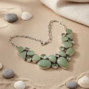 "สร้อยคออัญมณีสีเขียวสำหรับผู้หญิงสร้อยคอไฟแฟชั่น" - Product Image 3