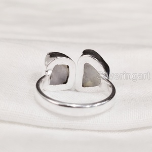 Joyería de piedra en bruto, anillo de mujer, piedra lunar arcoíris Natural, piedra preciosa, piedra natal de junio, joyería de piedra doble, anillo de Plata de Ley 925 - Product Image 5