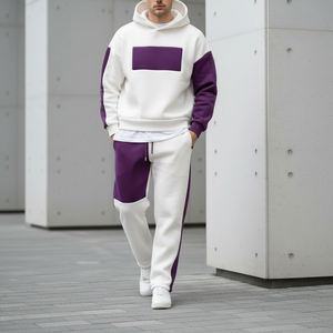OEM/ODM Ensemble 2 pièces pour homme : Sweat à capuche ample et pantalon évasé, style streetwear décontracté d'hiver, couleur unie, double épaisseur, délavé à l'acide - Product Image 3