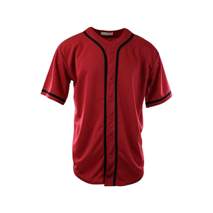 Men's Red Baseball & Softball Jersey Lightweight <b>Polyester</b> Plain Button-Up Team <b>Shirt</b> with Black Trim Customizable Blank Uniform - Product Image 1
