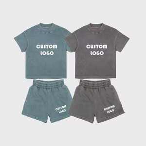 Wholesale Custom Acid Washed Vintage Heavy 100% Cotton Gym <b>Shorts</b> <b>Set</b> Men's Unisex Oversized Plus Size Casual <b>Tshirt</b> <b>and</b> <b>Shorts</b> - Product Image 6