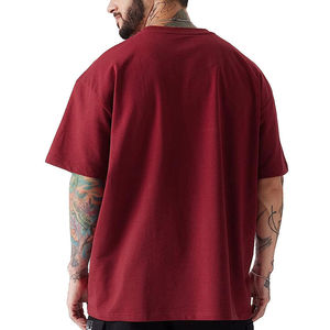 Customized 100% Cotton Men's T-Shirt Oversized Loose Fit Drop Shoulder Round Neck Print Heavyweight Oversized <b>Red</b> T-Shirt - Product Image 4