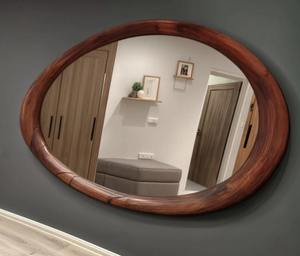 Miroir Elliptique Asymétrique Art Déco Fait Main en Noyer de Luxe Décoration Murale en Bois à Prix Abordable - Product Image 1
