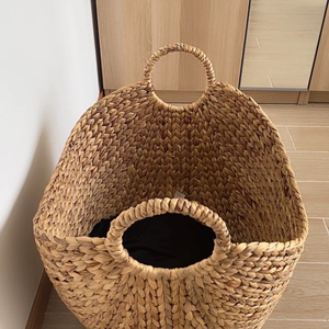 Cesta de almacenamiento tejida con jacinto de agua natural hecha a mano, tamaño personalizado para lavandería, venta al por mayor barata - Product Image 1