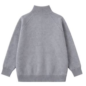 Knitted Zip Up Sweater Grey High Neck Full Zip <b>Cardigan</b> Soft Warm <b>Knit</b> Long Sleeve Casual Streetwear Top - Product Image 2