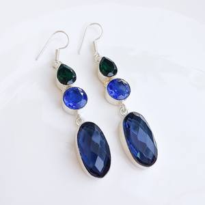 Pendientes Colgantes de Topacio Azul Facetado con Múltiples Piedras, Pendientes de Cristal Chapados en Plata 92.5, Joyería de Piedras Preciosas Boho Hecha a Mano, Regalo para Ella - Product Image 5