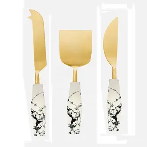 Elegantes cuchillos de queso de color dorado de acero inoxidable con mango redondo de madera maciza, perfectos para bodas y eventos - Product Image 2