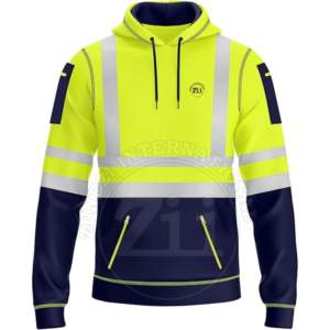 Sweat-shirt à capuche à fermeture éclair personnalisé Caractéristiques de sécurité réfléchissantes Polaire à manches longues en polyester et coton mélangé pour la nuit en plein air - Product Image 1