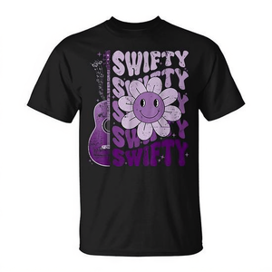 Swifty <b>Kids</b> T-Shirt Purple <b>Guitar</b> Flower Design Retro Vintage Style Short Sleeve Crew Neck Unisex Children Promotional - Product Image 2