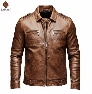 Handmade Tan Suede Bomber <b>Jacket</b> Casual Winter Leather <b>Jacket</b> with Zipper Closure Solid Pattern <b>Mandarin</b> <b>Collar</b> OEM Service - Product Image 4